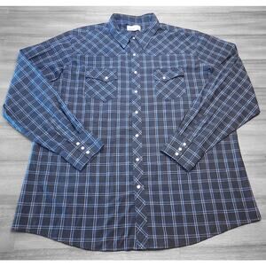 Wrangler Men’s 2XL Blue Plaid Pearl Snap Western Shirt Rodeo Style EUC